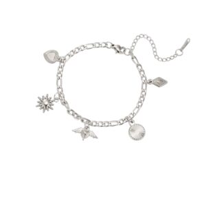 Bracelet à breloques argenté avec coeur ailé