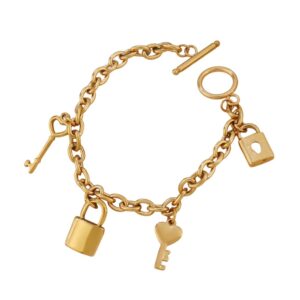 Bracelet breloques avec cadenas doré à bascule