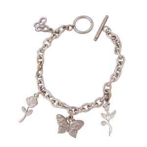 Bracelet breloques avec papillon argenté à bascule