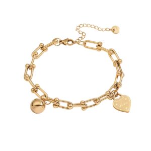 Bracelet breloques doré avec coeur à chaîne