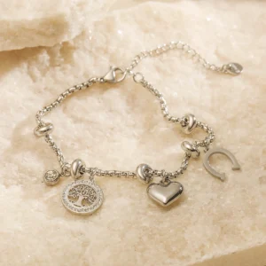Bracelet breloques porte-bonheur argenté