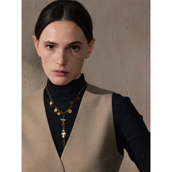 Collier à breloques avec chaîne pendante doré