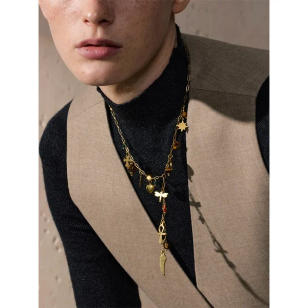 Collier à breloques avec chaîne pendante doré