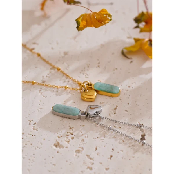 Collier breloque amazonite et coeur argenté
