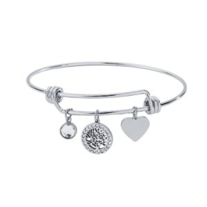 Jonc à breloques arbre de vie argenté ajustable