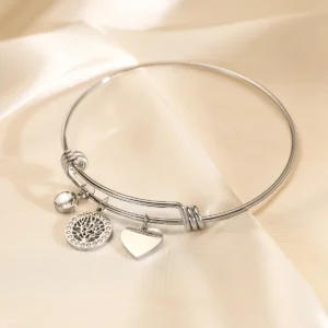 Jonc à breloques arbre de vie argenté ajustable