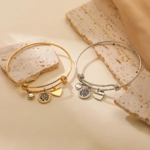 Jonc à breloques arbre de vie doré ajustable