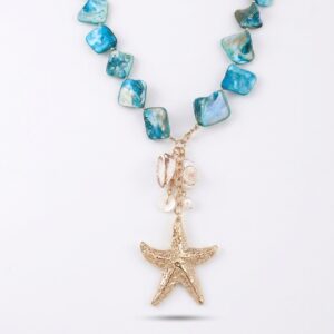 Collier breloque nacre aa0017-1-3 tissé, coquillage et étoile de mer