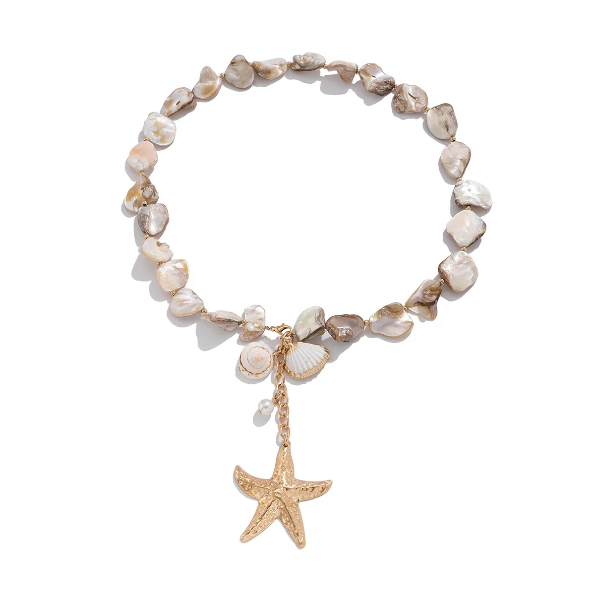 Collier breloque nacre doré tissé, coquillage et étoile de mer – Image 6