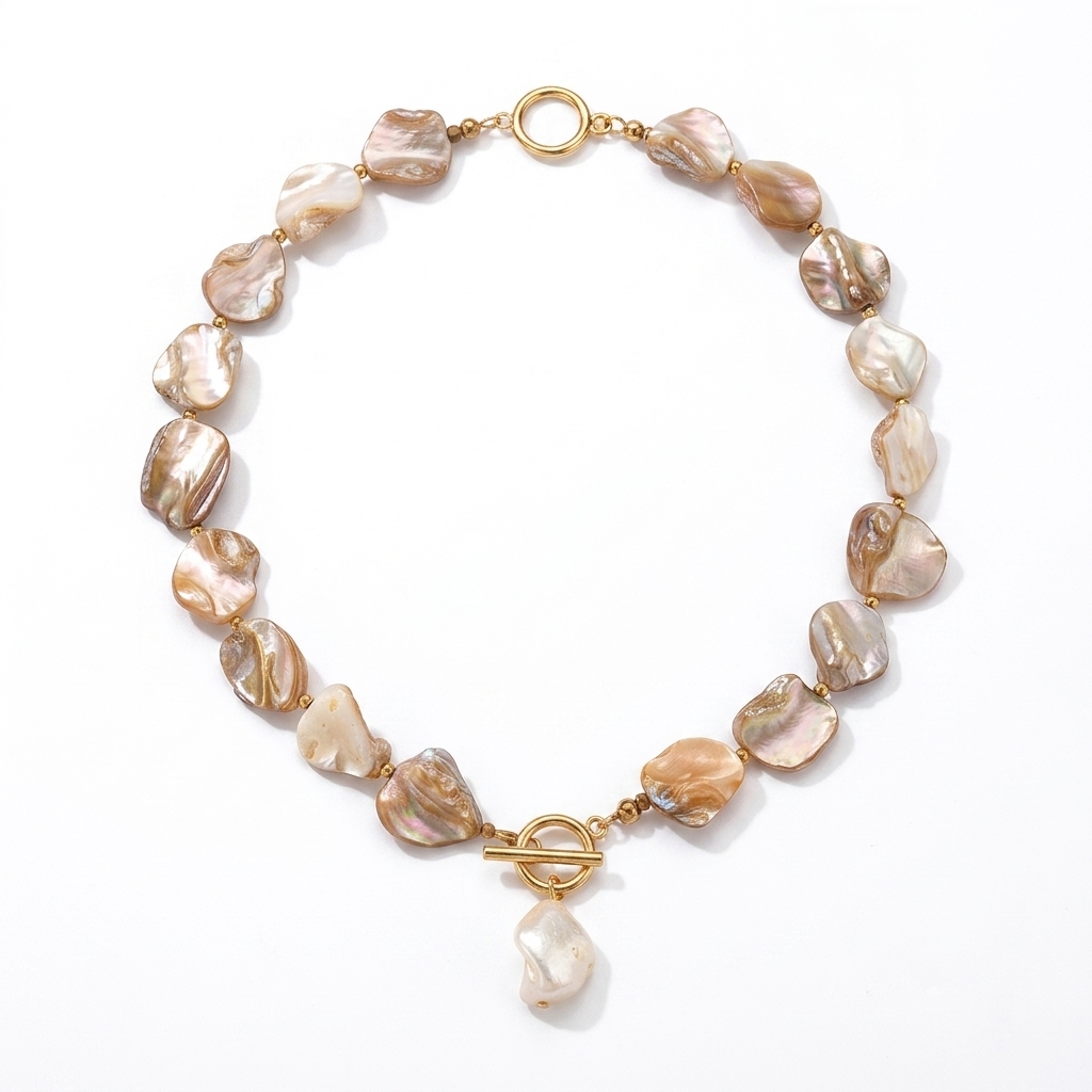 Collier breloque nacre multicolore tissé, coquillage et étoile de mer