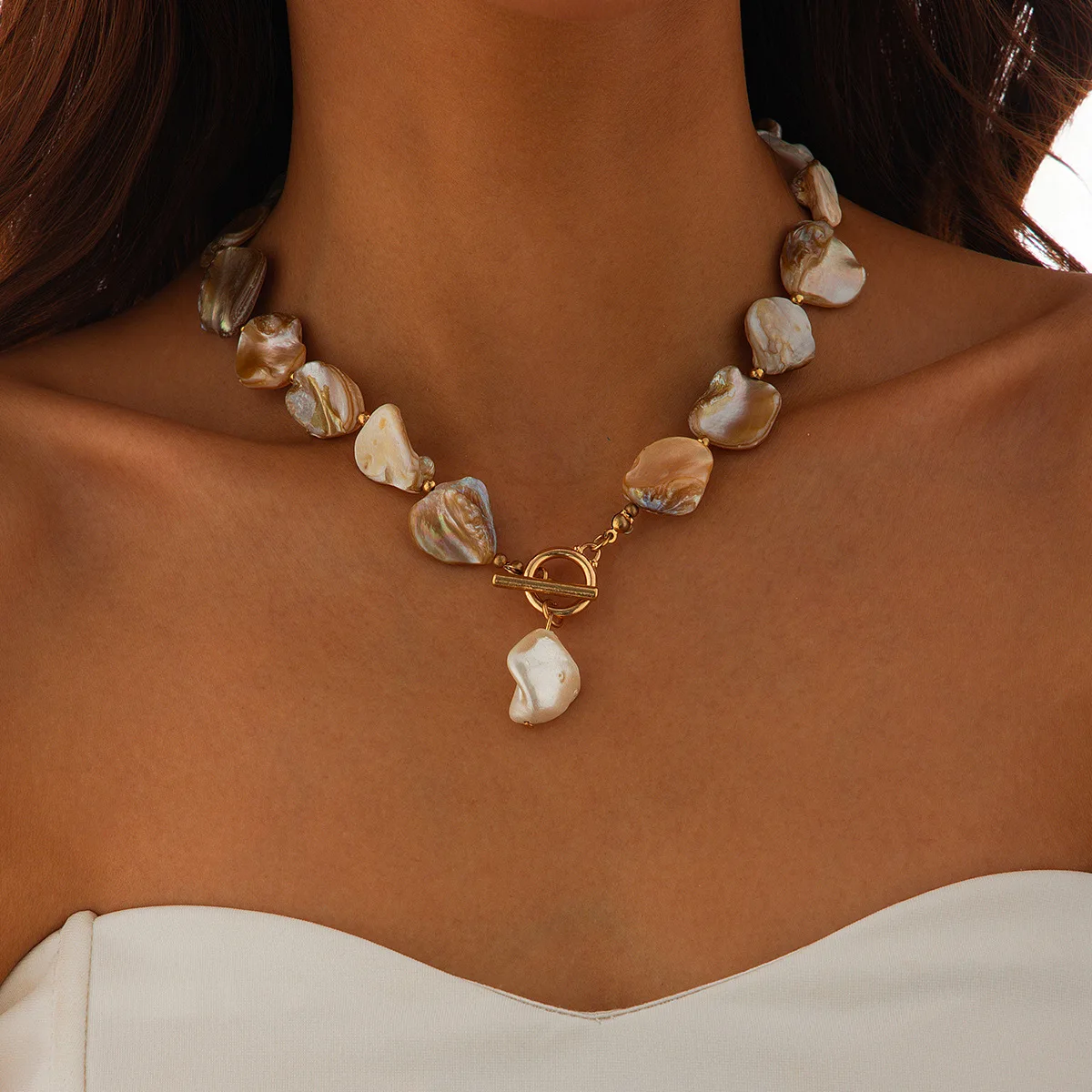 Collier breloque nacre multicolore tissé, coquillage et étoile de mer – Image 2