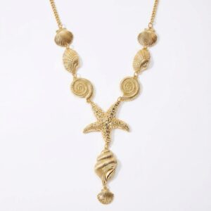 Collier breloques perles doré et coquillages esprit mer