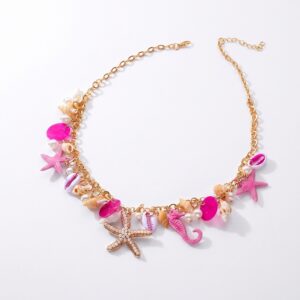 Collier breloques perles doré et coquillages esprit mer