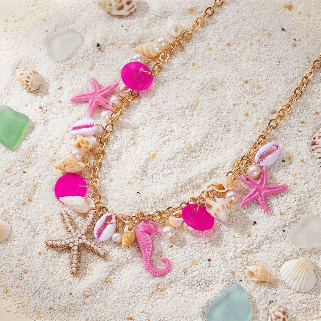 Collier breloques perles doré et coquillages esprit mer – Image 6