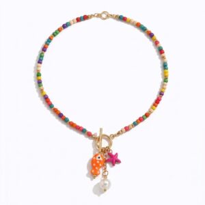 Collier perles et multicolore breloques marines bohème