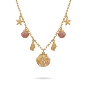 Collier ras-de-cou à doré breloques marines et perle