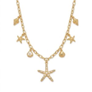 Collier ras-de-cou à doré breloques marines et perle