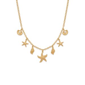 Collier ras-de-cou à doré breloques marines et perle