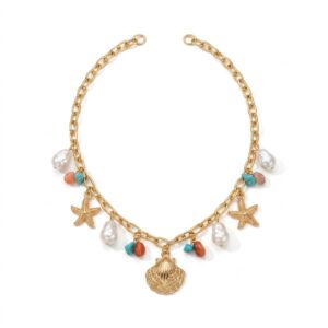 Collier ras-de-cou à multicolore breloques marines et perle