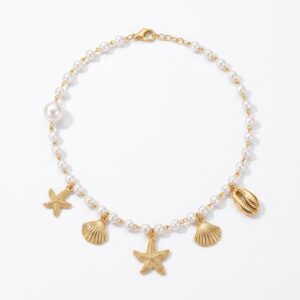 Collier ras-de-cou à nc26y0113 breloques marines et perle